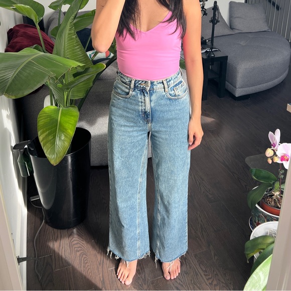 Frank and oak faded denim jeans wide leg fit size 25 (length 38.5 in) - Picture 5 of 8